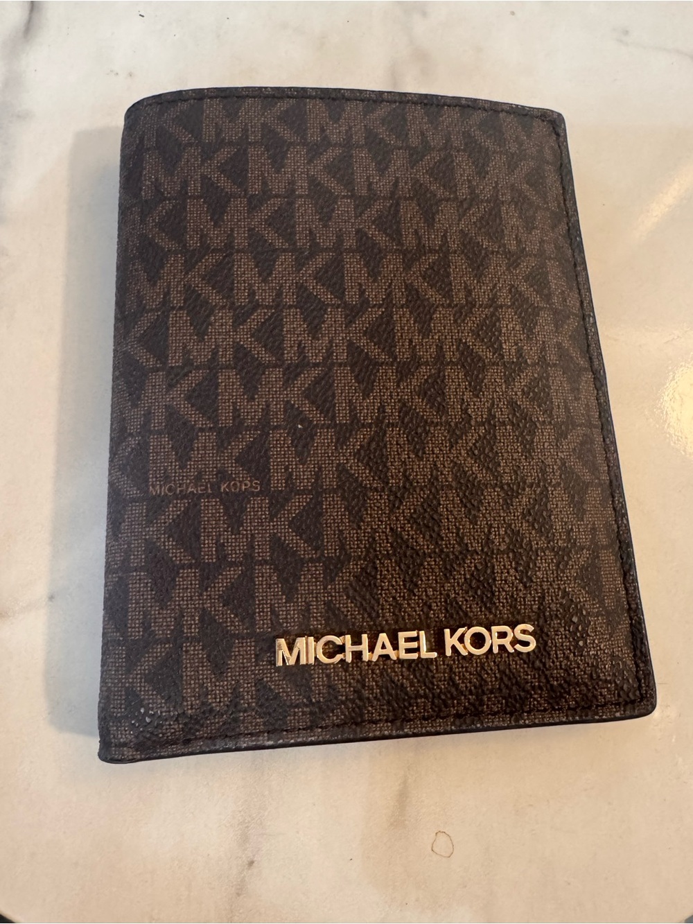 Michael Kors Brown MK Monogram wallet with Gold Logo